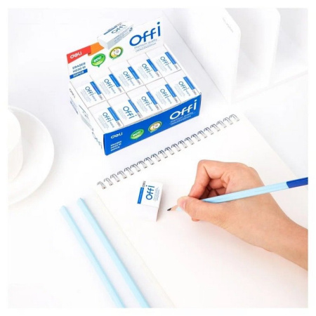 Ластик Deli Offi 40x22x12мм, в картонном футляре, белый