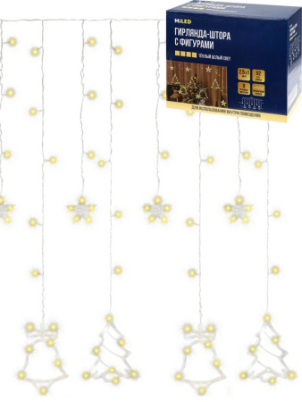 Гирлянда комнатная Бахрома "Ёлочки" 2,5*1м, 92 теплых ламп, 8 режимов, прозрачная нить, 220 В