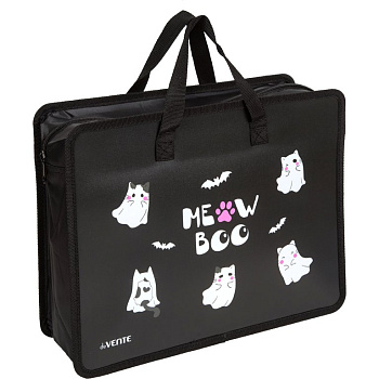 Папка для тетрадей, ИЗО и технологии на молнии с ручками A4 (34x26x10см) "Ghost Meow" с расширем