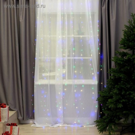 Гирлянда комнатная Занавес Роса 2.8*3м 300 цв. ламп, 8 реж, на крючках,пульт (от-10 до+35 °С) от USB