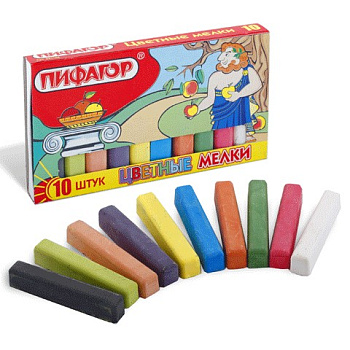 Мел школьный цветной 10шт. ПИФАГОР