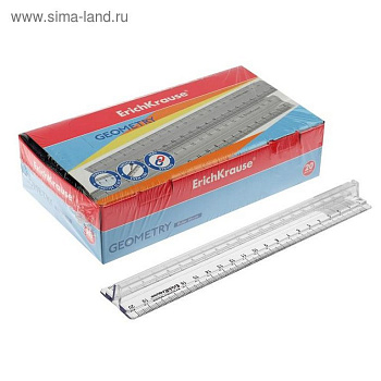 Линейка 20 см. пласт. прозрачная ErichKrause "Clear", с держателем