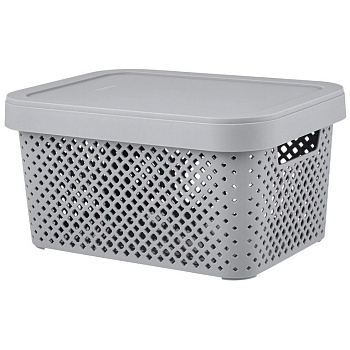 Корзина для хранения пластик. 5л. с крышкой 26*19*14 см цв. серый шторм