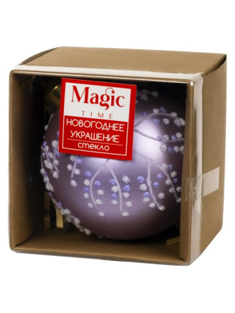 Елочный шар стеклянный  80мм (сиреневый с рисунком)