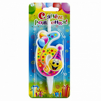 Свеча для торта "Цифра  6" Смайлик с шарами