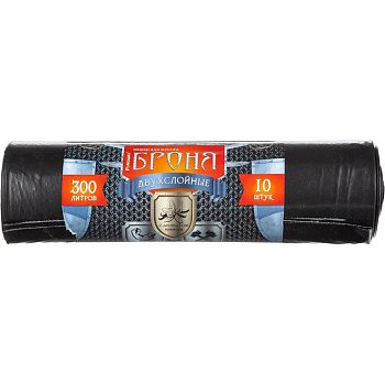 Мешки для мусора 300л. 10 шт/уп (60 мкм) ПВД "Броня" 105*150 см. черные