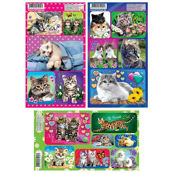 Наклейки 11 х 17 см "Кошки" 6 видов