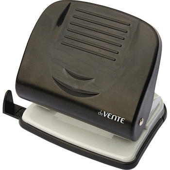 Дырокол до 30л пластик. deVENTE "Stripe" с линейкой, черный