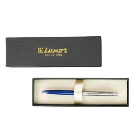 Ручка шариковая Luxor "Trident" в футляре 0,8мм синяя (ст.99мм) корпус мет. серебро/темно-синий