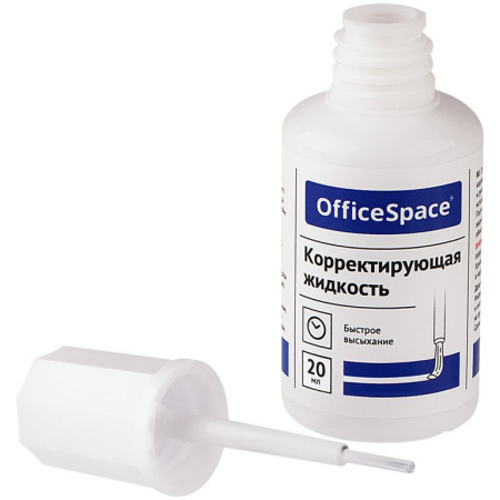 Коррект. жидкость OfficeSpace (20мл) с кисточкой, быстросохнущая (мет.шарик)