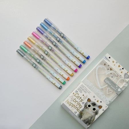 Набор гелевых ручек  8 шт. Bruno Visconti UniWrite GLITTER "Милый котик" с блестками