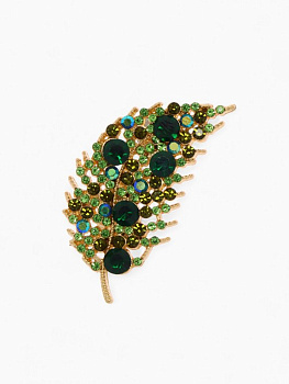 Брошь металл "Листочек" зелёная в золоте