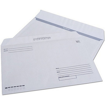 Конверт  из белой бумаги С4 (229*324мм) силиконовая лента Куда-Кому, 90 гр.