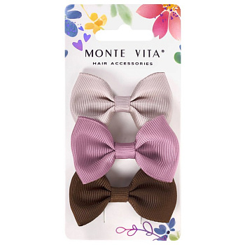 Заколка для волос зажим 7см бантики 3шт/уп (ассорти) MONTE VITA