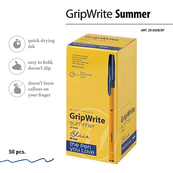 Ручка шариковая BV GripWrite "Summer" резин. упор 0,7мм синяя (линия 0,5мм) одноразовая