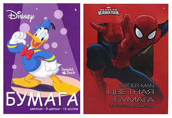 Набор цв. бумаги А4 16 лист 8 цв. "Мультики" на скрепке