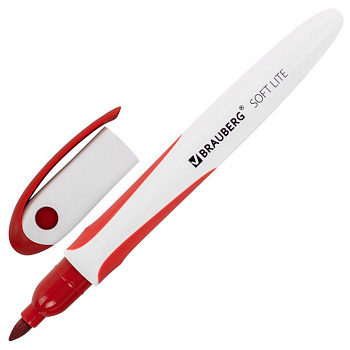 Маркер для доски Brauberg "SOFT LITE" 3мм красный круглый с резиновой вставкой