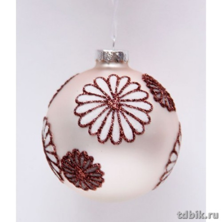 Елочный шар стеклянный ручной работы "СНЕЖНЫЕ ЦВЕТЫ"