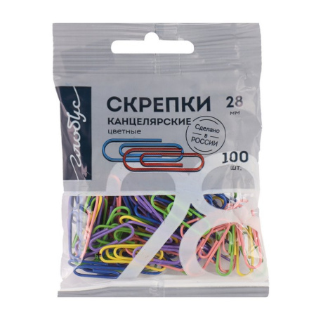Скрепки 28 мм 100 шт/уп цветные Globus С28-100ППл