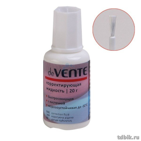 Коррект. жидкость deVENTE (20 мл) с кисточкой, быстросохнущая (мет.шарик)