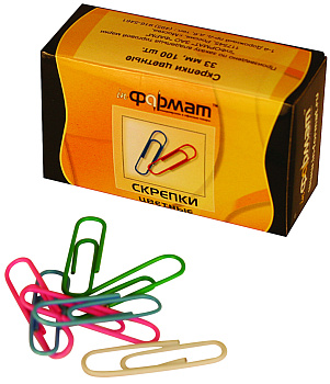 Скрепки 33 мм 100 шт/уп цветные inФОРМАТ