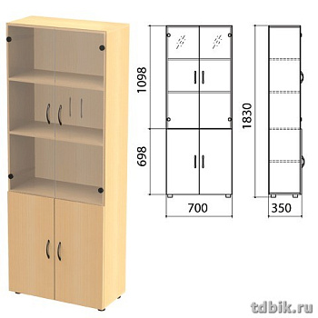 Шкаф для бумаг "Канц" закрытый со стеклом, 4 двери (700*350*1830 мм), цвет бук