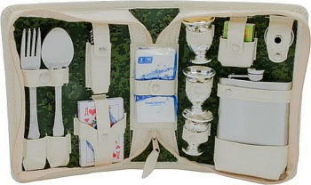 Несессер подарочный "Дипломат" футляр из кожи с худож. выжиганием, приборы на 3 персоны, бежевый