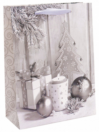 Пакет бумажный НГ 18*24см матовый "Новый год в серебре" с глиттером