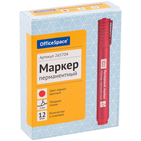 Маркер перманентный  3 мм OfficeSpace "8004А" круглый, красный