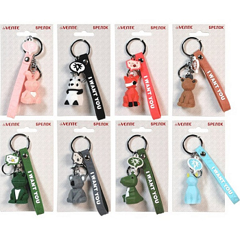 Брелок "Animal" 2,5x4,7см, резина (кролик, панда, коала, лягушка, лиса, динозавр, олень, кот)