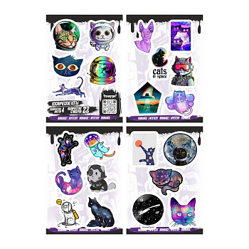 Набор наклеек  4 листа "Космические коты" (22 шт) Nalepking