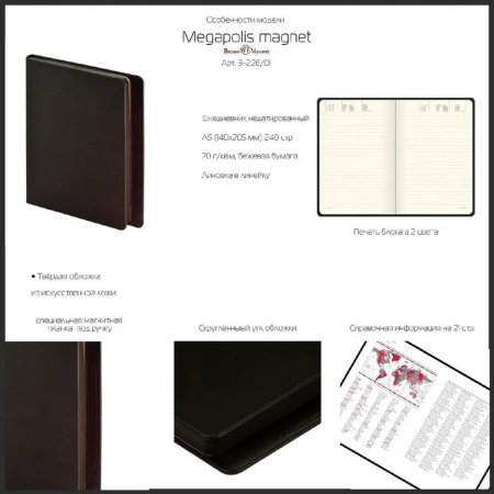 Ежедневник без дат 148*210 мм Bruno Visconti MEGAPOLIS MAGNET, красный