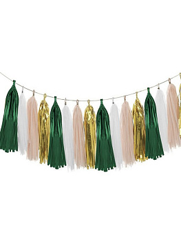 Гирлянда праздничная, 250*30см, белый/бежевый/зеленый/золотой