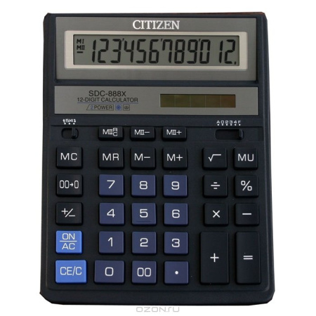 Калькулятор наст. Citizen SDC-888ХBK (12 разр., 2 питания, коррекция 203*158*31мм) черный