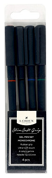 Набор гелевых ручек  4 шт. LOREX "SLIM SOFTGRIP" 0,5мм (син, черн, крас, зел,)