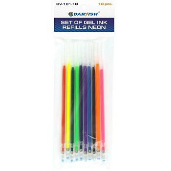 Стержень гелевый 130мм набор 10цв неон. 0,7мм Darvish