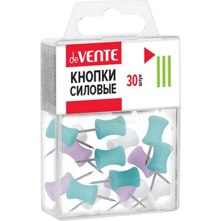 Кнопки-гвоздики канцелярские  30 шт/уп, цветные "Pastel" deVENTE в пластиковом боксе