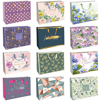 Пакет бумажный горизонтальный 32*26см матовый (ассорти)