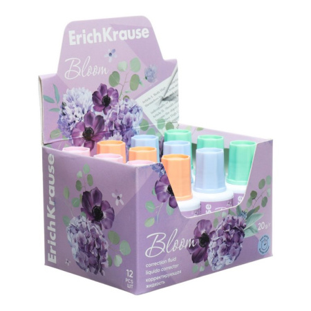 Коррект. жидкость ErichKrause Pastel Bloom (20мл) с кисточкой, быстросохнущая  (мет.шарик)