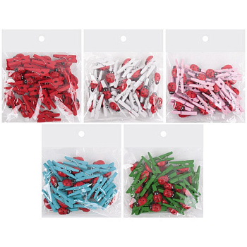 Прищепки деревянные с декором "Божья коровка" 25мм (24шт/уп) ассорти