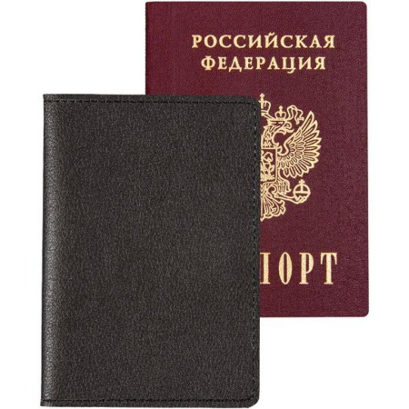 Обложка для паспорта Casual кожзам, черная 10*14 см