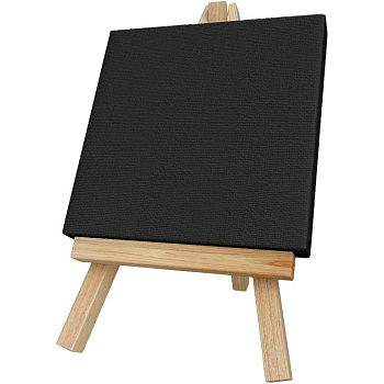 Холст грунтованный на подрамнике 10*10 см мелкое зерно (100% хлопок, 280г/м) черный с мольбертом