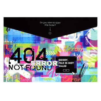 Папка-конверт на кнопке A4 пластик 0,18 мм "ОШИБКА 404"