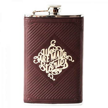 Фляжка 200 мл в чехле из натуральной кожи с художественной росписью Макей