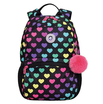 Рюкзак школьный для девочки Grizzly 36*25*11 см, сердечки