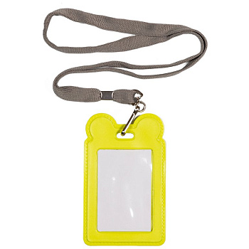 Бейдж школьный вертикальный 77*122 мм. пластик deVENTE лаймовый с фигурными ушками