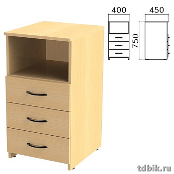 Тумба приставная с полкой 3 ящика "Канц" 400*450*750мм, цвет бук