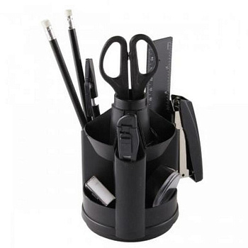 Набор настольный пластик 10 предметов Attomex черный, вращающийся