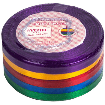 Лента атласная  набор 0,6см*23м "Ассорти яркое" 5шт/уп deVENTE