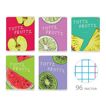 Тетрадь 96 лист кл. А5 на скрепке "FRESH & FRUITY" 5 ВИДОВ